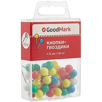 Кнопки гвоздики 40 штук 21 мм с круглой головкой, в ассортименте, GoodMark