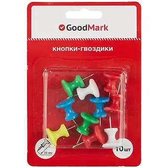 Кнопки гвоздики 26мм 10шт цветные, блистер, GoodMark