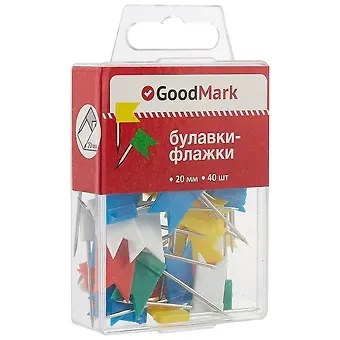 Булавки 40шт флажки, ассорти, пл/уп, GoodMark
