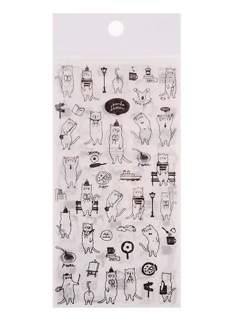 Наклейки Черно-белые коты бумажные , 9*17,5 (6 листов)