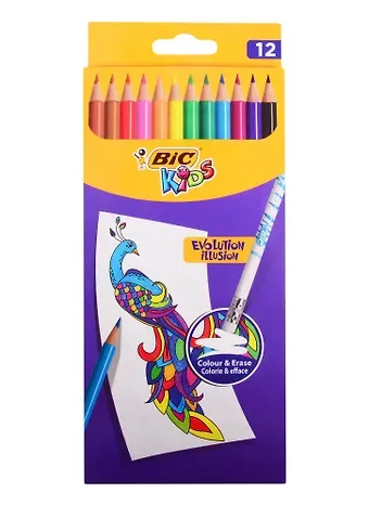 Карандаши цветные Bic, Evolution Illusion, 12 цветов с ластиком
