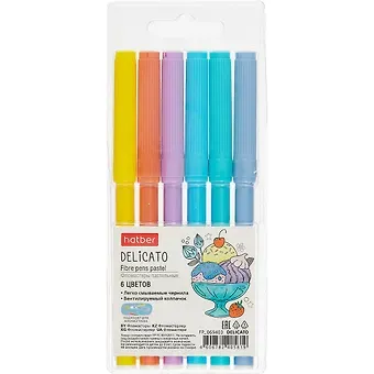 Фломастеры Hatber, Delicato Pastel, 6 цветов