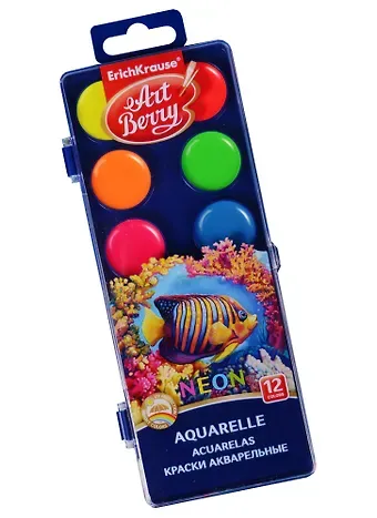 Краски акварельные 12цв. НЕОН, с УФ защитой, пл/уп., Art Berry