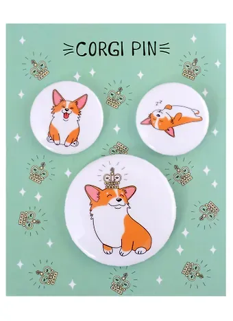 Набор значков Корги (металл) (2 шт 25мм, 1 шт 38мм)