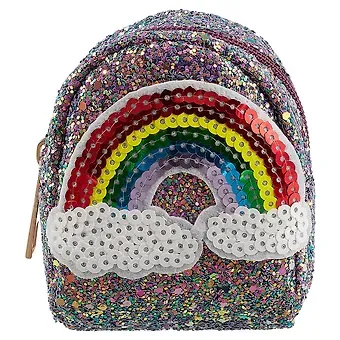 Сумочка-рюкзачок на молнии с блестками Радуга (10см) (ПВХ бокс)