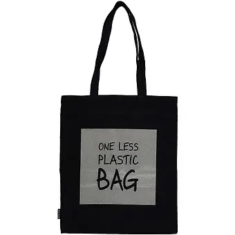 Сумка-шоппер One less plastic bag (светоотражающая) черная, текстиль 40см.*35см.