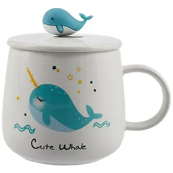 Кружка с крышкой и ложкой Кит (керамика) (400мл) (12-08070-CF-127)