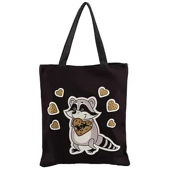 Сумка на молнии Енот с печенькой (38х35) (текстиль, флис) Bookvalno