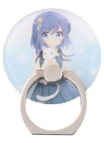 Держатель-кольцо для телефона Аниме Девушка с белым котиком (Сёдзё) (цветная) (металл) (коробка)