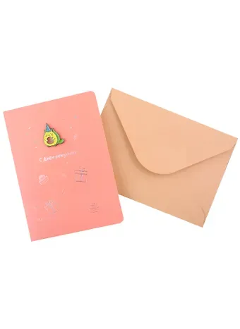 Открытка со значком Котик-авокадо С Днем рождения! (15х11) (конверт) (картон, металл)