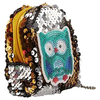 Сумочка-рюкзачок на молнии с пайетками Сова (10см) (текстиль)