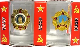 Сувенир, АКМ, Набор стопок Ордена  с мет.знач 2шт., стекло CT-M-34-2