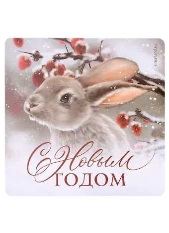 Магнит новогодний Кролик С новым годом (пластик) (8х8) (7673240)