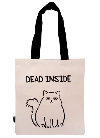 Сумка-шоппер Котик dead inside (бежевая) (текстиль) (40х32)