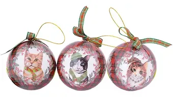 Набор елочных шаров НГ Котики с шарфом (3 шт) (пластик) (7,5 см) (ПВХ Бокс)
