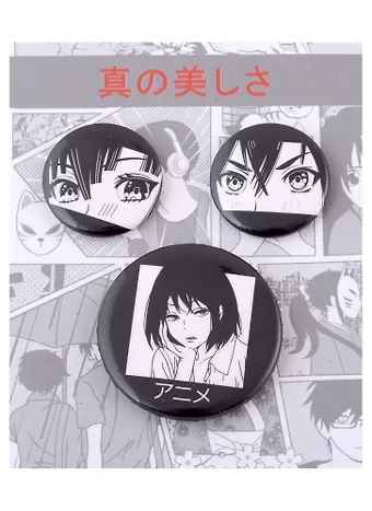 Набор значков Аниме Лица (металл) (2 шт 25мм, 1 шт 38мм)