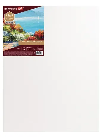 Холст на подрамнике 30*40см грунтованный, 100% лен, среднее зерно, BRAUBERG ART PREMIERE