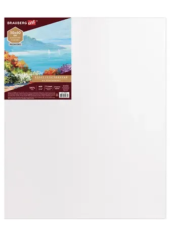 Холст на подрамнике 50*60см грунтованный, 100% лен, среднее зерно, BRAUBERG ART PREMIERE