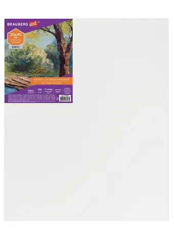 Холст на подрамнике 30*40см грунтованный, 100% хлопок, мелкое зерно, BRAUBERG ART DEBUT