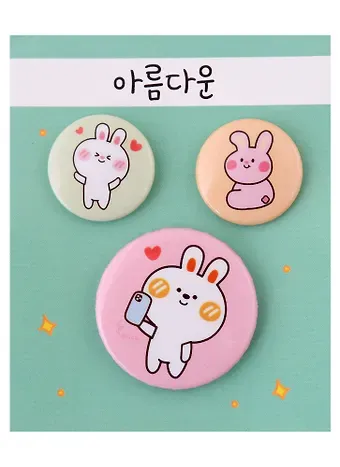 Набор значков Kawaii Кролики (металл) (2 шт 25мм, 1 шт 38мм)