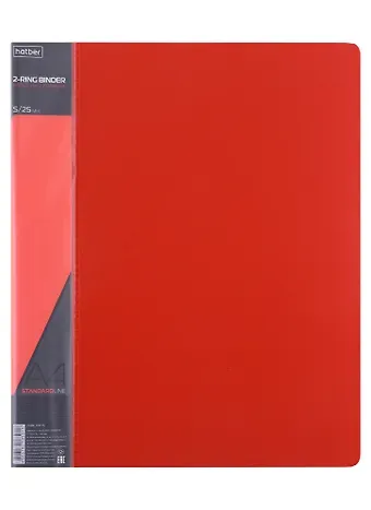 Папка 2кольца А4 25мм, пластик 0,7мм, красная