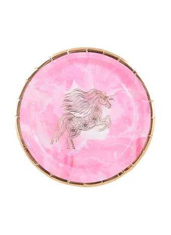 Набор бумажных тарелок Единорог на розовом фоне с золотом (19см) (6шт)
