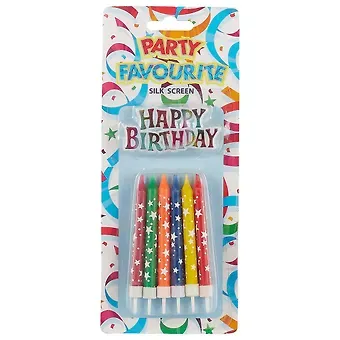 Набор свечей для торта Звезды с табличкой Happy Birthday (12шт) (8см)