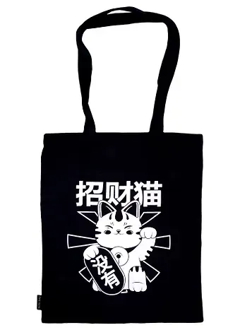 Сумка-шоппер Котик Манэки-нэко, черная (текстиль) (40х32)