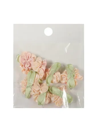 Пришивные розочки с листиками 3 см. персиковые (7шт)(пакет) (11-01031-1-3)