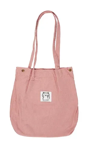 Сумка-шоппер с кнопкой розовая (вельвет) (33х31) (12-HanMa-756) Bookvalno