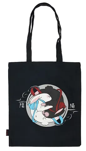 Сумка-шоппер Аниме Кролики Инь и ян, черная (текстиль) (40х32)
