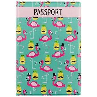 Обложка для паспорта Фламинго и ананас с усами 9*13см (ПВХ бокс) ОП2017-164