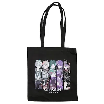 Сумка-шоппер Genshin Impact Персонажи, черная (текстиль) (40х38)