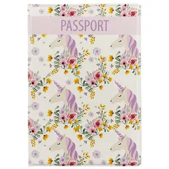 Обложка для паспорта Единороги с цветами (ОП2017-175)
