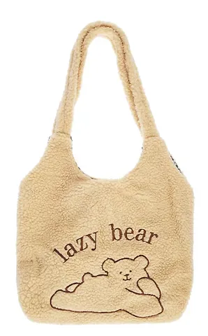 Сумка-шоппер плюшевая Мишка Lazy bear (бежевая) (40х36) (12-ZhenPin-2715)