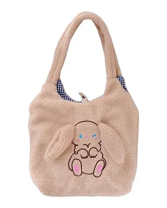 Сумка-шоппер плюшевая Зайчик с ушками (бежевая) (40х36) (12-ZhenPin-2716)