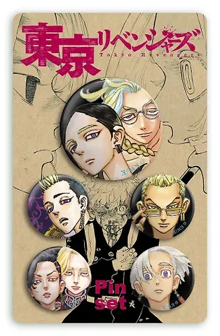 Набор значков Токийские мстители. Антагонисты (металл) (5 шт) (Keychains-Badges-11984)