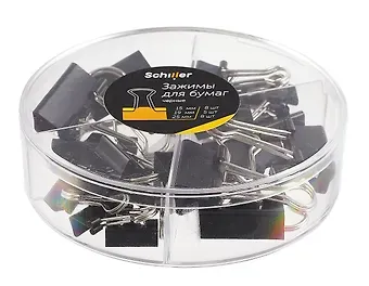 Зажимы для бумаг 15 мм 8 штук, 19 мм 5 штук, 25 мм 8 штук, черные