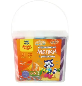 Мелки цветные 05цв 20шт асфальтные с принтом, ведерко