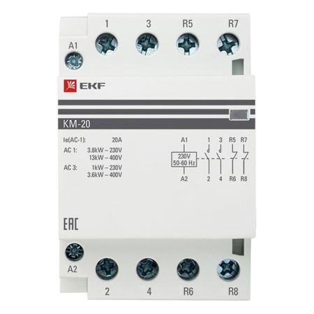 Контактор модульный EKF PROxima КМ 230 В 20 А тип AC 2НО+2НЗ (km-3-20-22)