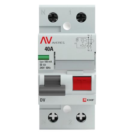УЗО EKF Averes DV 40А 1P+N тип AC 100 мА 10 кА селективное (rccb-2-40-100-s-av)