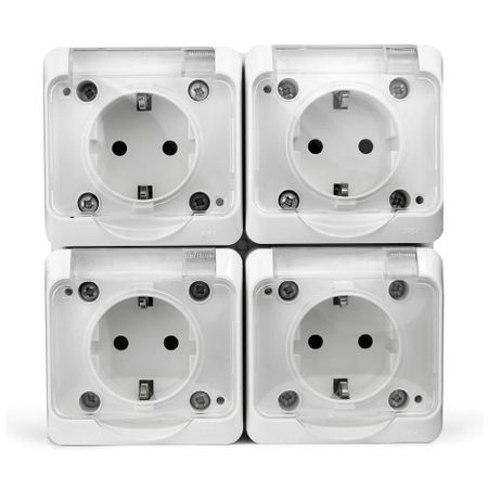 Розетка Tokov Electric Nix 4-м с заземлением с прозрачной крышкой белая