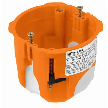 Подрозетник TDM Electric двухкомпонентный 73x65 мм под гипсокартон IP30 с саморезами и лапками цвет оранжевый