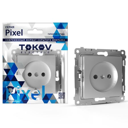 Розетка Tokov Electric Pixel 1-м без заземления цвет алюминий