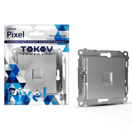 Розетка Tokov Electric Pixel телефонная 1-м RJ11 цвет алюминий