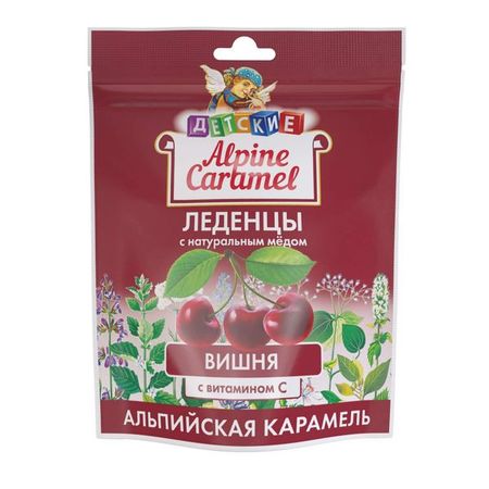 Альпийская карамель детская с натуральным медом и витамином С вкус вишни Alpine Caramel леденцы пак. 75г