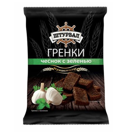 Гренки солодовые Штурвал с чесноком и зеленью 100 г