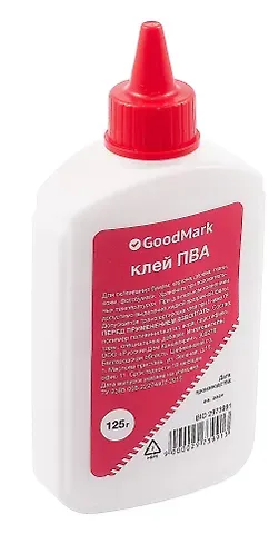 Клей ПВА GoodMark 125 г, канцелярский, флакон с дозатором