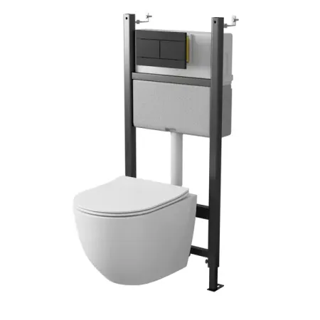 Комплект инсталляция с унитазом Oli Vikent Tornado 4 в 1 безободковый с микролифтом с клавишей Slim цвет черный