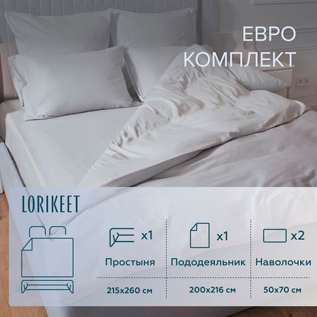 Комплект постельного белья Евро сатин Lorikeet Solo серый с простыней 215х260 см сумка на молнии серый кот плюш 20х15 12 12095 hj 63
